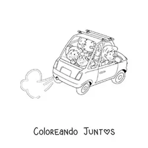 Imagen para colorear de una familia animada en un auto