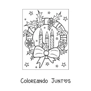 Imagen para colorear de corona de Navidad con velas