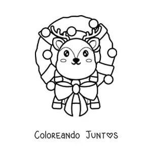 Corona de Navidad con reno kawaii