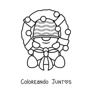 Imagen para colorear de corona de Navidad con muñeco de nieve