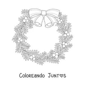 Imagen para colorear de corona de Navidad con campanas