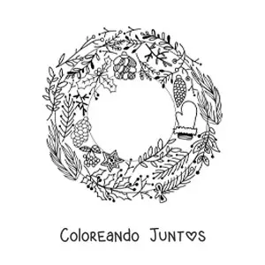 Imagen para colorear de corona de Navidad con adornos