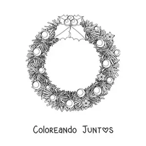 Imagen para colorear de corona de Navidad con decoraciones