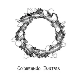 Imagen para colorear de corona de Navidad con luces