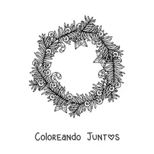Imagen para colorear de corona de Navidad con bastón de caramelo