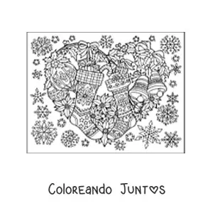 Imagen para colorear de corona de Navidad bonita con calcetines y bambalinas
