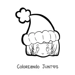 Imagen para colorear de niña kawaii con gorro de Navidad
