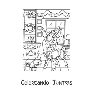 Imagen para colorear de ciervo animado con gorro de Navidad