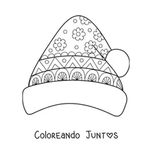 Imagen para colorear de gorro de Navidad con mandala con flores
