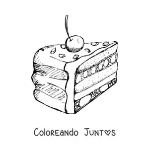 Imagen para colorear de un pastel con cobertura y una cereza