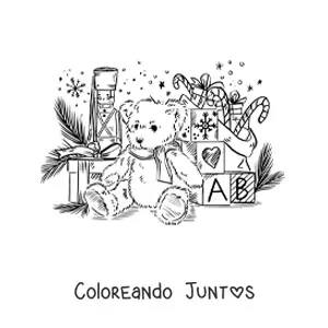 Imagen para colorear de oso de Navidad de peluche realista