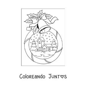 Imagen para colorear de bola de nieve de Navidad con paisaje