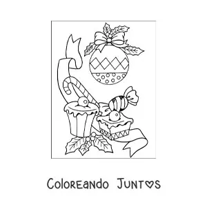 Imagen para colorear de bambalina con dulces de Navidad