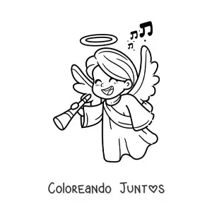 Imagen para colorear de angelito de Navidad con flauta