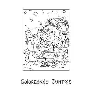 Imagen para colorear de ángel de Navidad animado con regalos