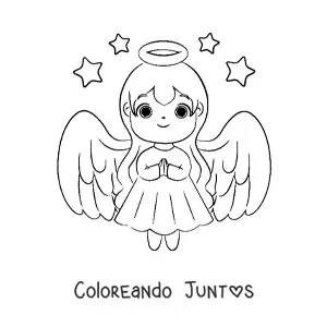 Imagen para colorear de ángel de Navidad con estrellas