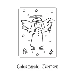 Imagen para colorear de niña disfrazada de angelito de Navidad