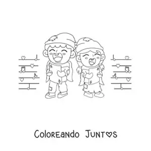 Imagen para colorear de niños pobres cantando villancicos en Navidad