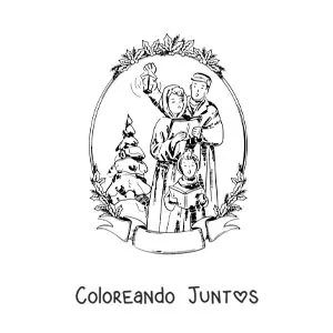 Imagen para colorear de familia vintage cantando villancicos en Navidad