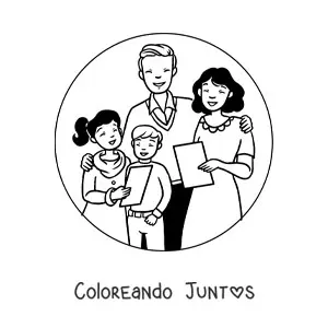 Imagen para colorear de familia unida cantando villancicos en Navidad