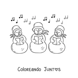 Imagen para colorear de hombres de nieve animados cantando villancicos en Navidad