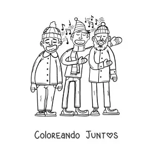 Imagen para colorear de hombres cantando villancicos en Navidad
