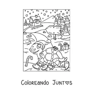 Imagen para colorear de tortuga navideña animada