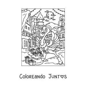Imagen para colorear de avestruz navideño animado