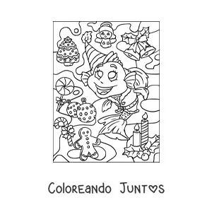 Imagen para colorear de pez navideño animado