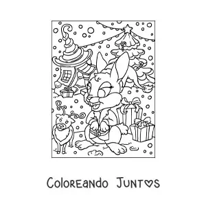 Imagen para colorear de conejo navideño animado