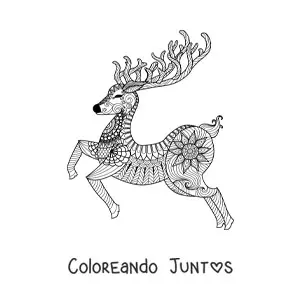 Imagen para colorear de ciervo navideño estilo zentangle