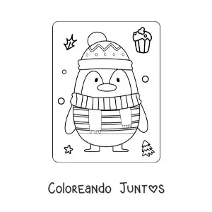 Imagen para colorear de pingüino navideño con bufanda y gorro