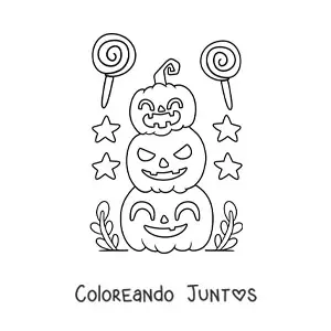 Imagen para colorear de calabazas de Halloween bonitas con dulces