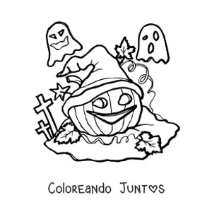 Imagen para colorear de calabaza de Halloween jumbo con sombrero