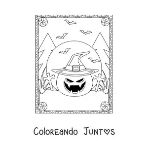 Imagen para colorear de calabazas de Halloween aterradoras con sombrero