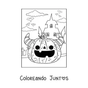 Imagen para colorear de calabaza de Halloween terrorífica kawaii