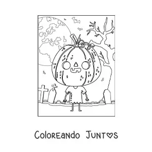 Imagen para colorear de caricatura con máscara de calabaza de Halloween