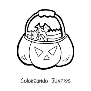Imagen para colorear de calabaza de Halloween grande con dulces