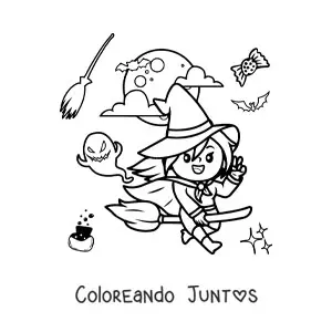 Imagen para colorear de bruja animada volando en escoba