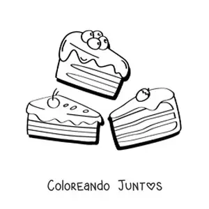Imagen para colorear de tres rebanada de pastel
