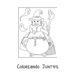 Imagen para colorear de bruja fea cocinando una poción