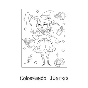 Imagen para colorear de bruja bonita animada riendo