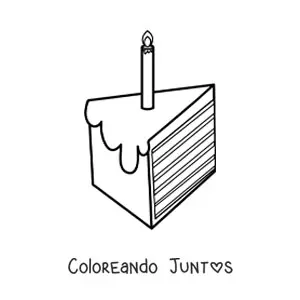 Imagen para colorear de una rebanada de pastel con una vela de cumpleaños