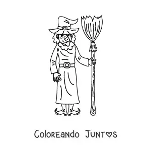 Imagen para colorear de bruja mala con escoba