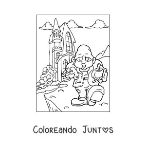 Imagen para colorear de zombie con casa encantada de Halloween