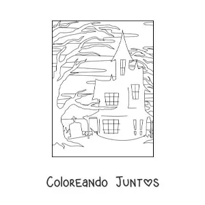 Imagen para colorear de casa encantada sencilla de Halloween