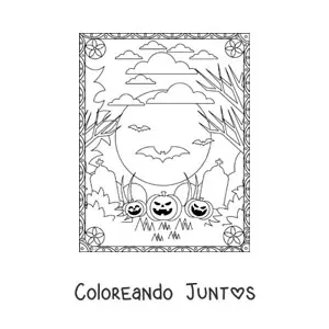 Imagen para colorear de murciélagos volando en la noche de Halloween