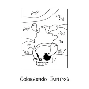 Imagen para colorear de fantasmas aterradores con calavera