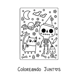 Esqueleto animado con dulces de Halloween