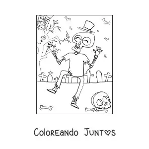 Imagen para colorear de esqueleto bailando en Halloween